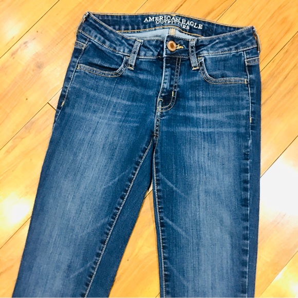 American Eagle AEO dark wash skinny denim jean super stretch jegging 0 - Picture 4 of 7